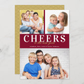 応援年末年始の赤と金ゴールドタイポグラフィ3枚 シーズンカード (正面/裏面)