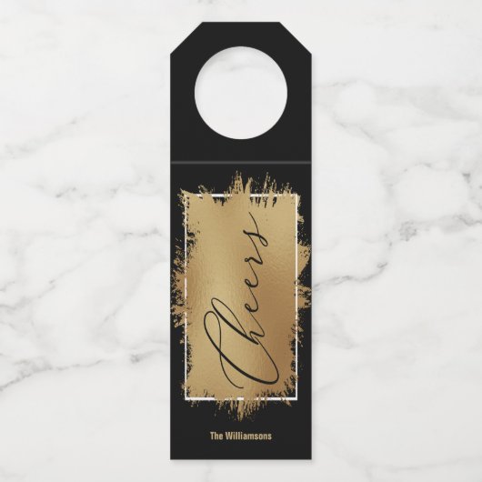 応援文字ゴールドフォイルオンブラック ボトルネックタグ (正面)