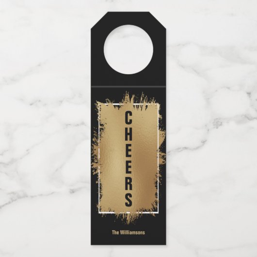 応援文字ゴールドフォイルオンブラック ボトルネックタグ (正面)