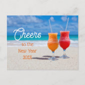 応援新年のグリーティングドリンクのビーチ ポストカード (正面)