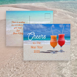 応援新年のグリーティングドリンクのビーチ ポストカード