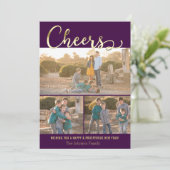 応援新年パープル金ゴールドホリデーフォトカード シーズンカード (スタンド正面)