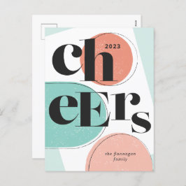 応援新年抽象芸術ターコイズメロン シーズンポストカード