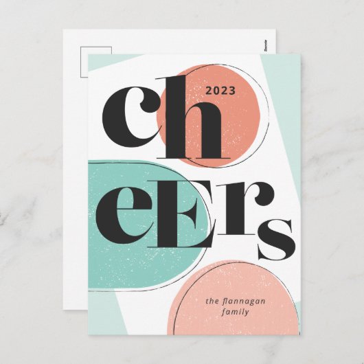 応援新年抽象芸術ターコイズメロン シーズンポストカード (正面/裏面)