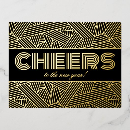 応援新年！幾何学的タイポグラフィ実在 箔シーズンポストカード (正面)