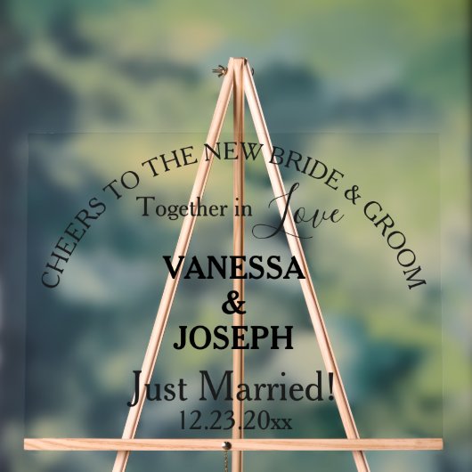 応援新郎新婦たった今結婚しましたブラックネーム澄ん アクリルサイン (ニュートラル)