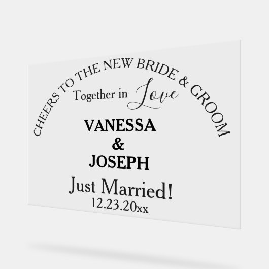 応援新郎新婦たった今結婚しましたブラックネーム澄ん アクリルサイン (傾斜)