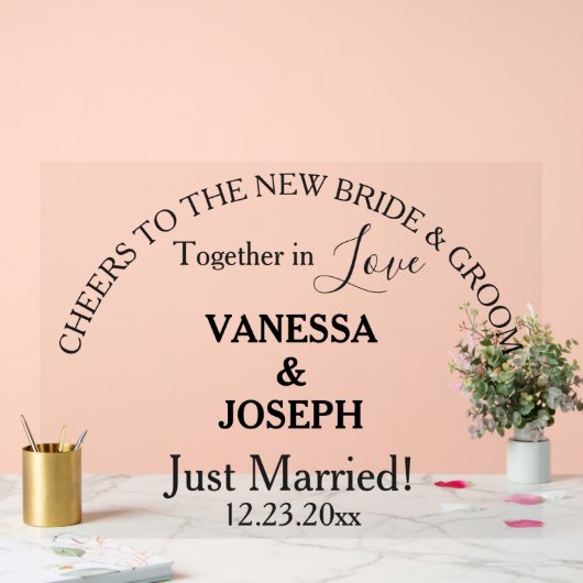 応援新郎新婦たった今結婚しましたブラックネーム澄ん アクリルサイン (ウェディング)