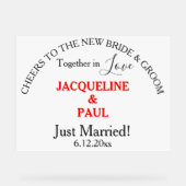 応援新郎新婦たった今結婚しました赤い名前 アクリルサイン (正面)