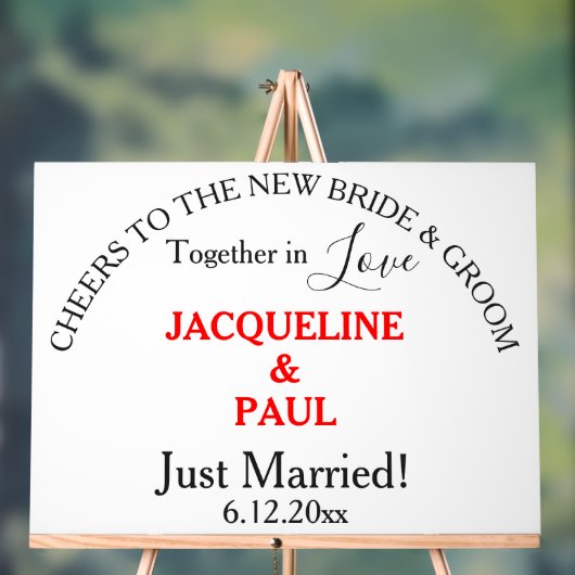 応援新郎新婦たった今結婚しました赤い名前 アクリルサイン (ニュートラル)