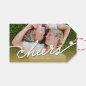 応援書道スクリプト金ゴールドグラデーションフォトホリデー ギフトタグ (正面(横))