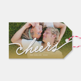 応援書道スクリプト金ゴールドグラデーションフォトホリデー ギフトタグ