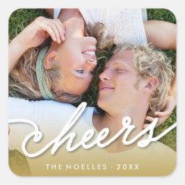 応援書道スクリプト金ゴールドグラデーションフォトホリデー スクエアシール