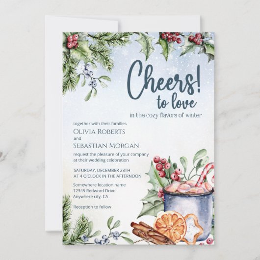 応援熱いココア冬の結婚式を愛する 招待状 (正面)