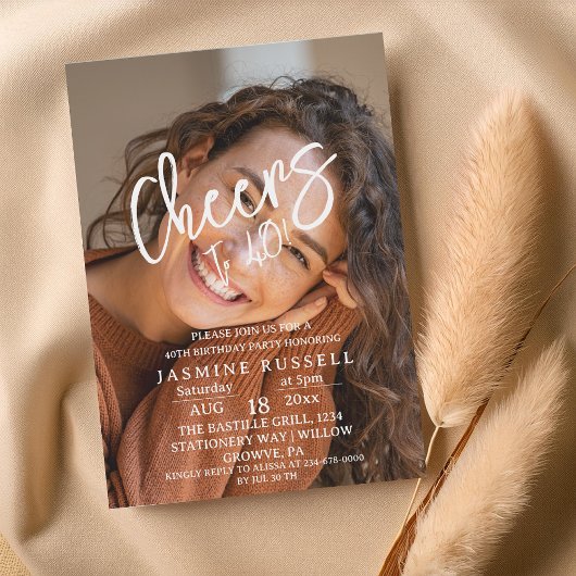 応援第40回モダン女性用フォト誕生日 招待状