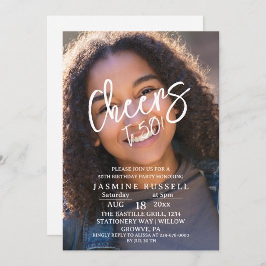 応援第50回モダン写真誕生日 招待状 (正面/裏面)
