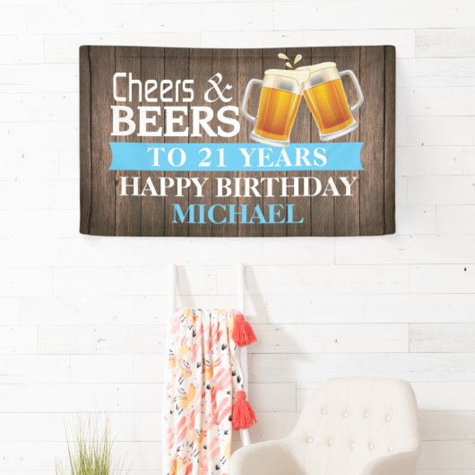 応援素朴とビアーズが21歳の誕生日を祝う青 横断幕 (インサイチュ)