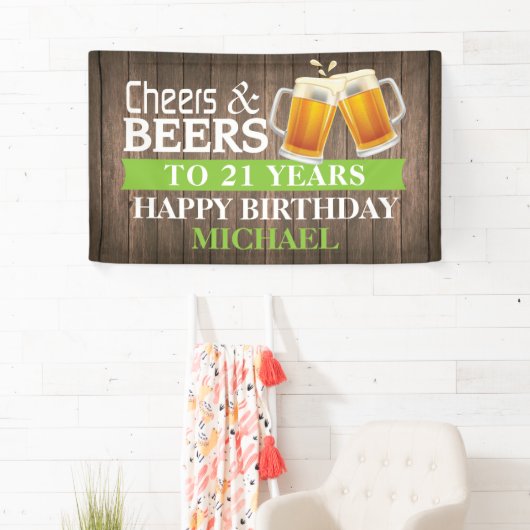 応援素朴とビアーズが21歳の誕生日グリーンでおめでとう 横断幕 (インサイチュ)