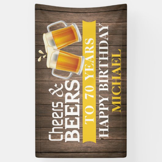 応援素朴とビアーズハッピー70誕生日イエロー 横断幕 (縦)