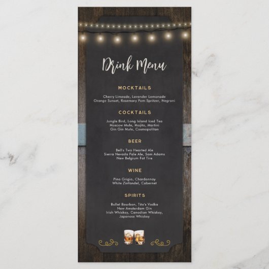 応援素朴ウイスキーのショットをテーマにした4x9 Drinkメニュー メニュー (正面)