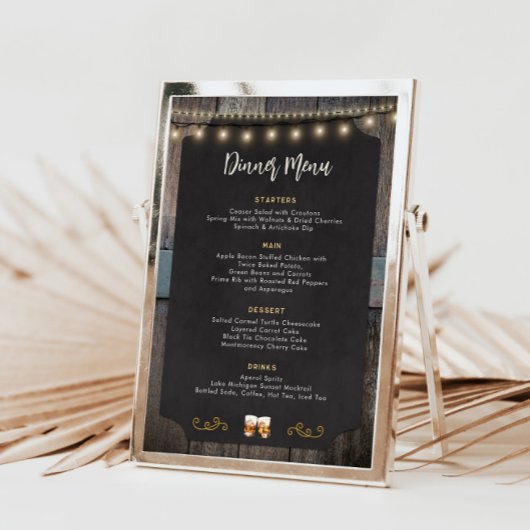 応援素朴ウイスキーのショットをテーマにした5x7ディナーメニュー メニュー