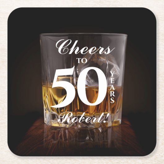 応援素朴ウイスキー岩ガラス スクエアペーパーコースター (正面)