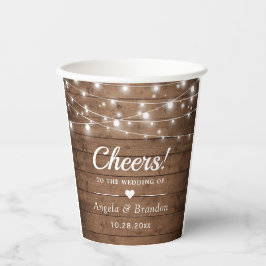 応援素朴ウッドストリングライトウェディングパーティー 紙コップ