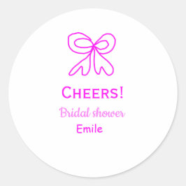 応援紫ピンクボウブライダルシャワー追加の名前 ラウンドシール