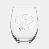応援結婚の婚約ハート名日付カスタム ステムなしワイングラス (正面)