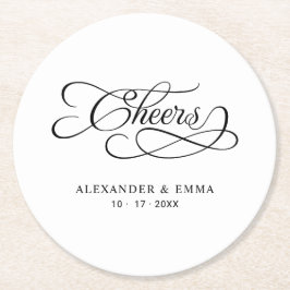 応援結婚の書エレガント道ブラック&ホワイト ラウンドペーパーコースター