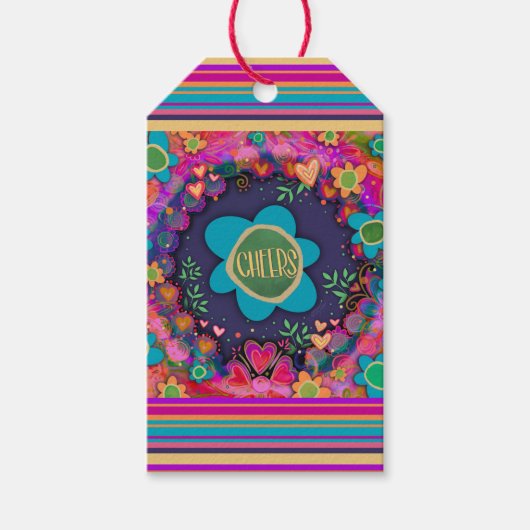 応援誕生日カラフルおもしろいフラストライプワー ギフトタグ (正面)