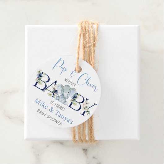 応援象ポップ・アートの象の男の子のシャワーラベル。 フェイバータグ (インサイチュ)