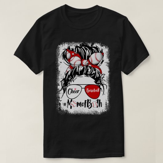 応援野球ママ両方Messy Bunヘアメガネ Tシャツ (デザイン正面)