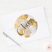 応援金ゴールドと白いバルーン ラウンドシール (封筒)