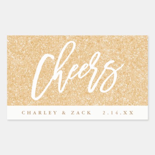 応援金ゴールドグリッターミニワインミニシャンパンラベル 長方形シール (正面)