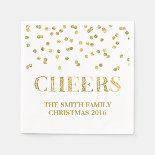 応援金ゴールドグリッター紙吹雪クリスマスナプキン スタンダードカクテルナプキン (正面)