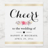 応援金ゴールドストライプフローラデコール結婚式の引き出物 ワインラベル (シングルラベル)