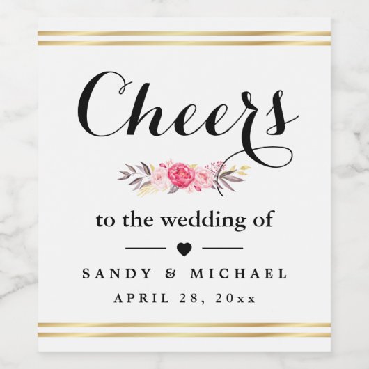 応援金ゴールドストライプフローラデコール結婚式の引き出物 ワインラベル (シングルラベル)