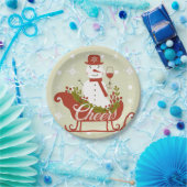 応援雪だるまとワインとスレッドのクリスマスパーティー ペーパープレート (パーティー)