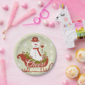 応援雪だるまとワインとスレッドのクリスマスパーティー ペーパープレート (パーティー)