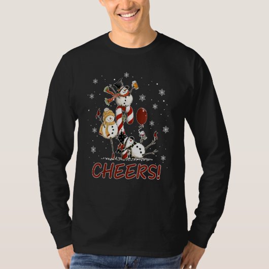 応援雪だるまシャツビールクリスマスセーターワインL Tシャツ (正面)