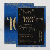 応援100年のサプライズ誕生日パーティー、青 招待状 (正面/裏面)