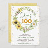 応援100年ひまわりレディース100誕生日 招待状 (正面/裏面)