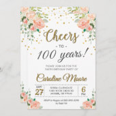 応援100年レディース100th誕生日パーティー 招待状 (正面/裏面)