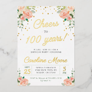 応援100年レディース100th Birthday Party For 箔招待状