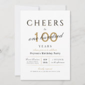 応援100歳エレガントのモダン誕生日 招待状 (正面)