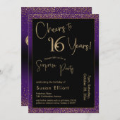 応援16年サプライズ誕生日パーティー、紫 招待状 (正面/裏面)