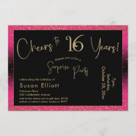応援16年サプライズ誕生日、深いピンク 招待状