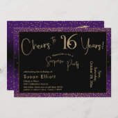 応援16年サプライズ誕生日、紫 招待状 (正面/裏面)