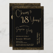 応援18年サプライズ誕生日パーティブラック 招待状 (正面/裏面)